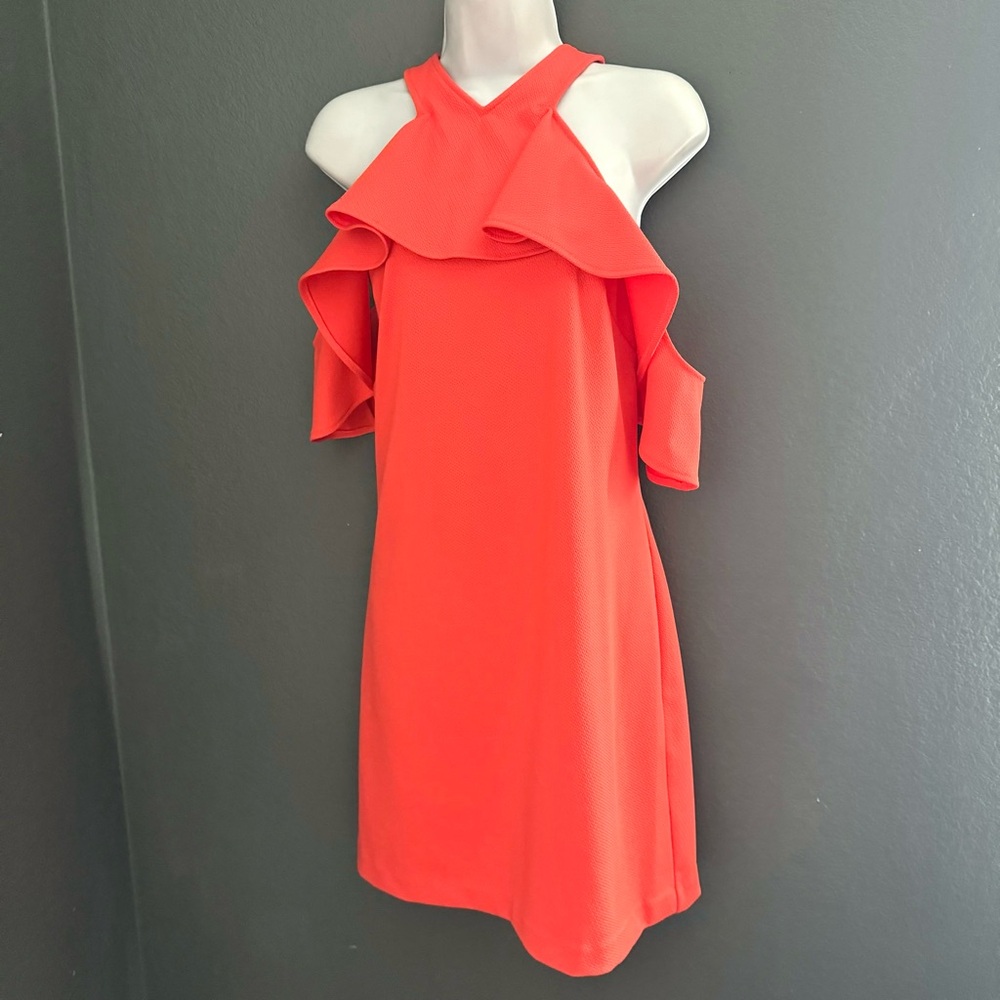 Trina Turk Jurnee Cold Shoulder Ruffle Dress Womens 14 - Picture 2 of 9